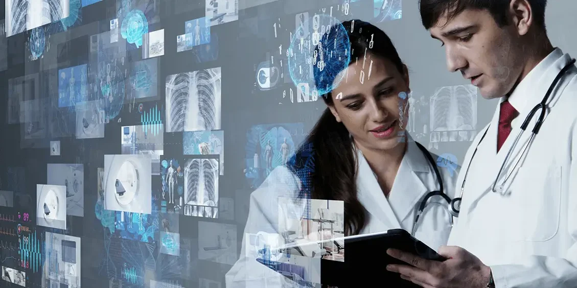 ai in healthcare providers looking a tablet